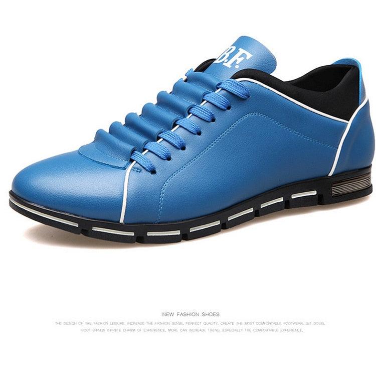 Leather sneakers Stevvex blue for men with round toe and black segmented sole on Tampa Home & Garden Store