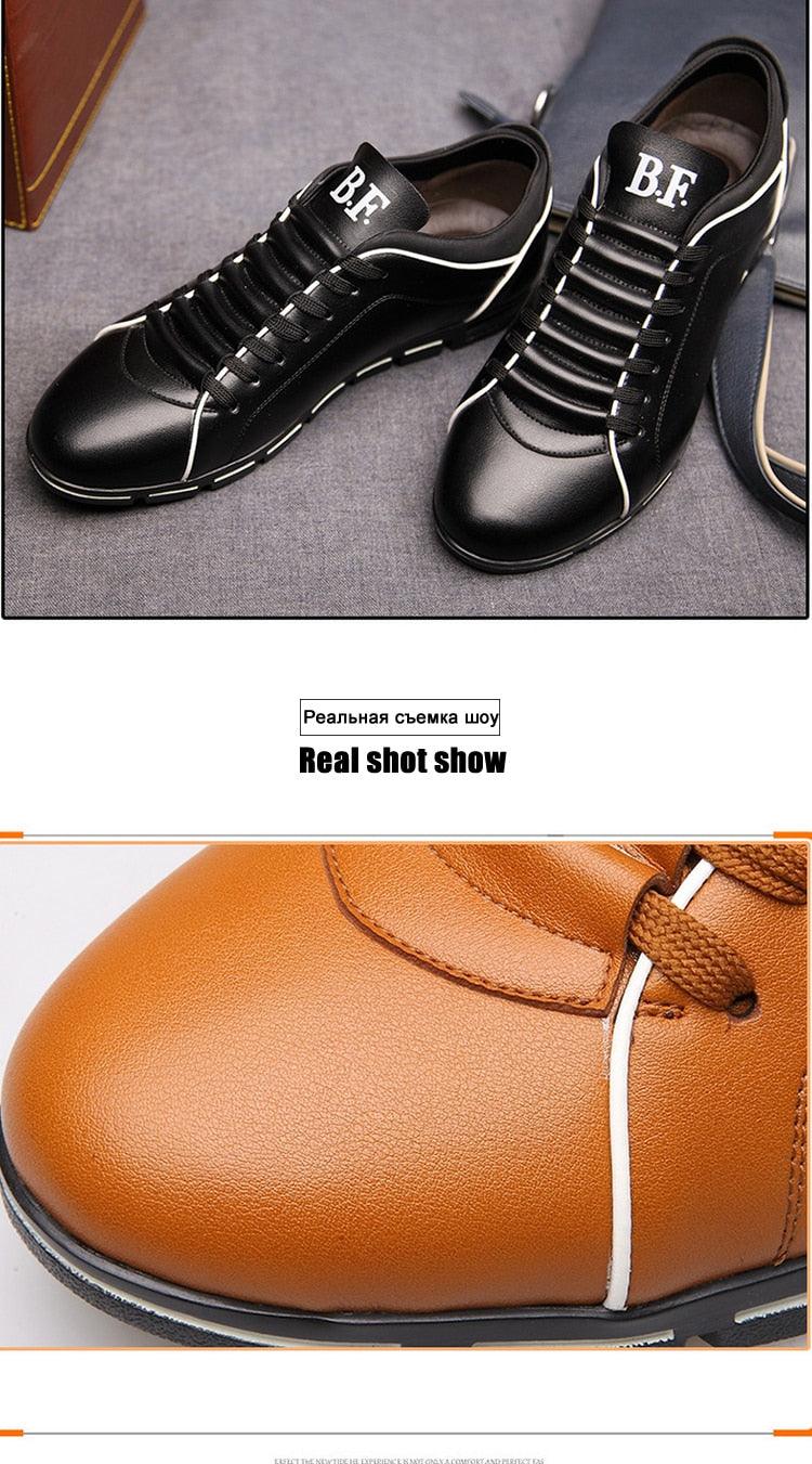 Stevvex black leather sneakers pair with white piping, lace-up, round toe ST85SH7410BFK on Tampa Home & Garden Store