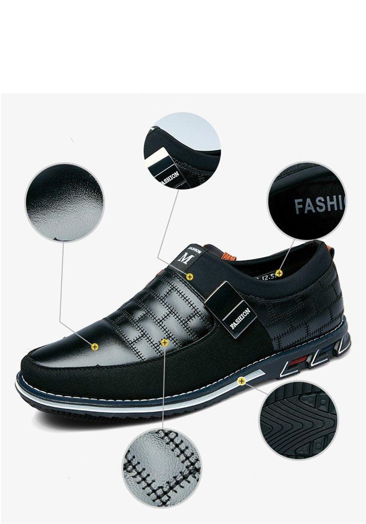 Stevvex men's leather casual sneakers black quilted upper with strap and cushioned sole on Tampa Home & Garden Store