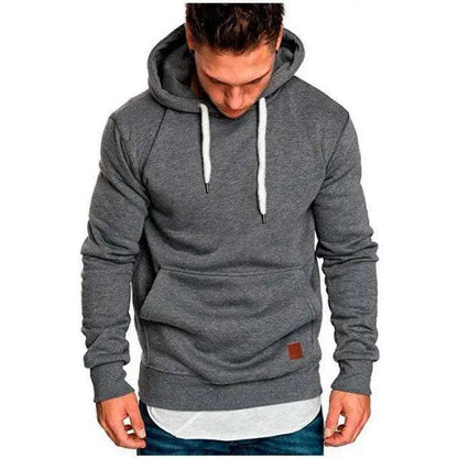Stevvex men's gray hooded sweatshirt with white drawstrings and long sleeves on Tampa Home & Garden Store