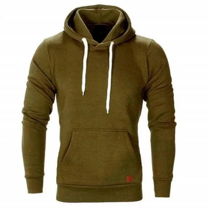 Stevvex men's olive green hoodie sweatshirt with white drawstrings and front kangaroo pocket on Tampa Home & Garden Store