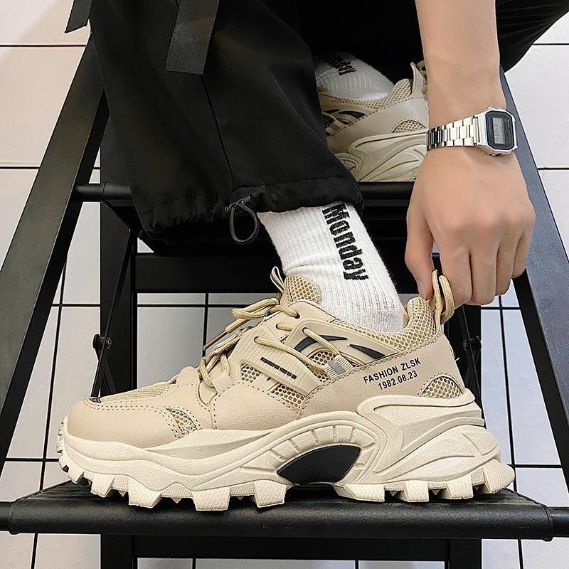 Stevvex beige chunky sneakers with breathable mesh upper and thick sole for running and walking on Tampa Home & Garden Store