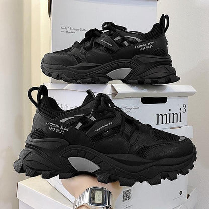Stevvex men's black chunky sneakers with breathable mesh and thick sole two sneakers on Tampa Home & Garden Store
