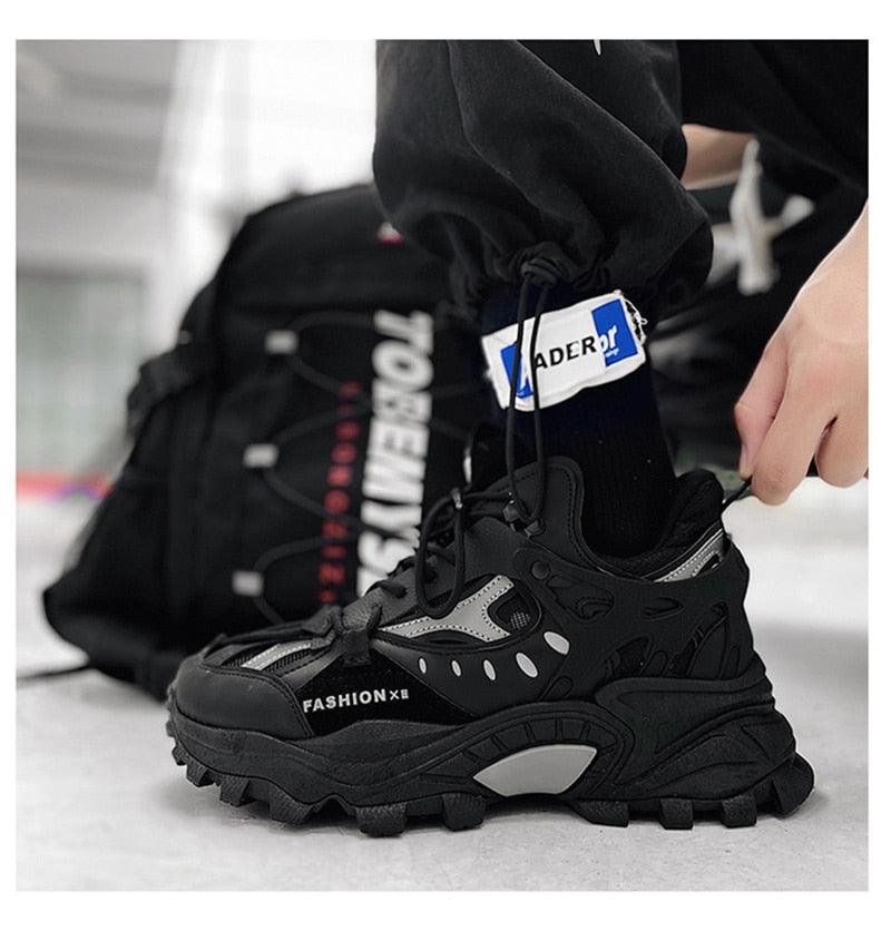Stevvex men's sneakers with chunky black sole and black gray upper on Tampa Home & Garden Store