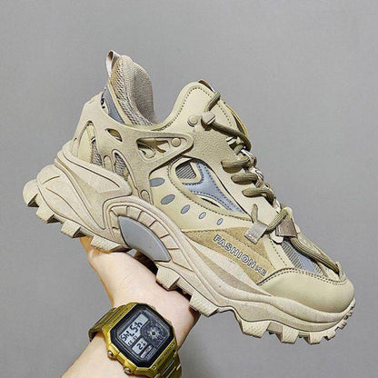 Stevvex men's sneakers beige running shoes with thick sole and breathable mesh on Tampa Home & Garden Store