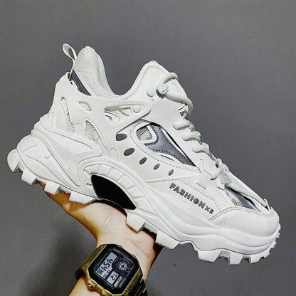 Stevvex men's white chunky sneakers with thick sole and cutout panels fashion running shoes on Tampa Home & Garden Store