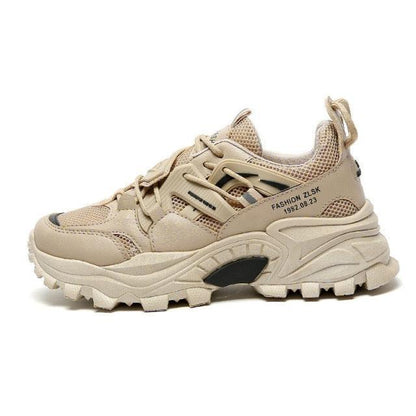 Stevvex men's beige sneakers with breathable mesh, chunky sole and lace-up on Tampa Home & Garden Store