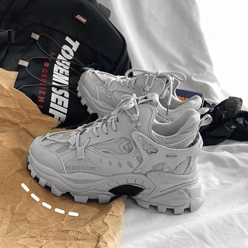 Stevvex men's chunky sneakers pair in white gray with thick sole and breathable mesh on Tampa Home & Garden Store