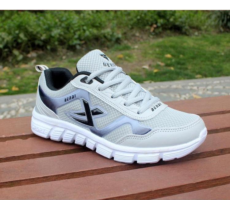 Stevvex men's lightweight breathable sneakers with mesh upper white gray on Tampa Home & Garden Store