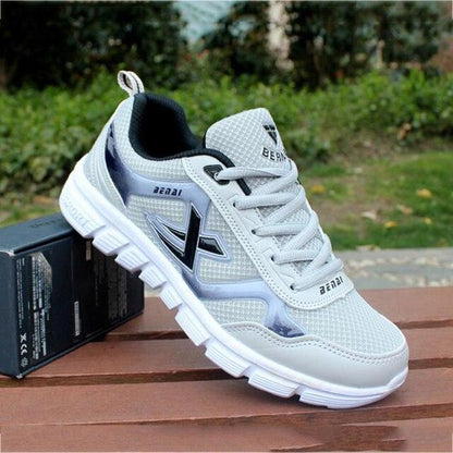 New Mens Sport Light Sneakers Stevvex, white mesh with gray overlays and chunky sole on Tampa Home & Garden Store