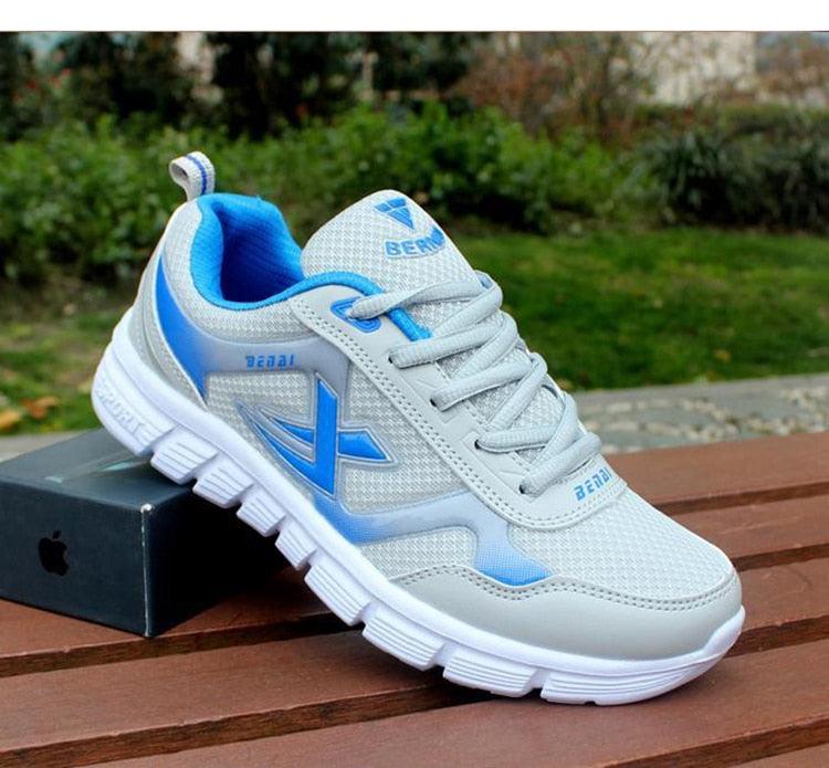Men's sport light sneakers Stevvex breathable mesh with blue accents and white sole on Tampa Home & Garden Store
