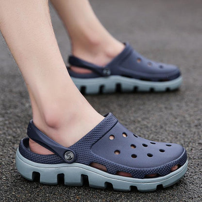 Stevvex men's navy blue jelly sandals with perforated upper and adjustable heel strap on Tampa Home & Garden Store