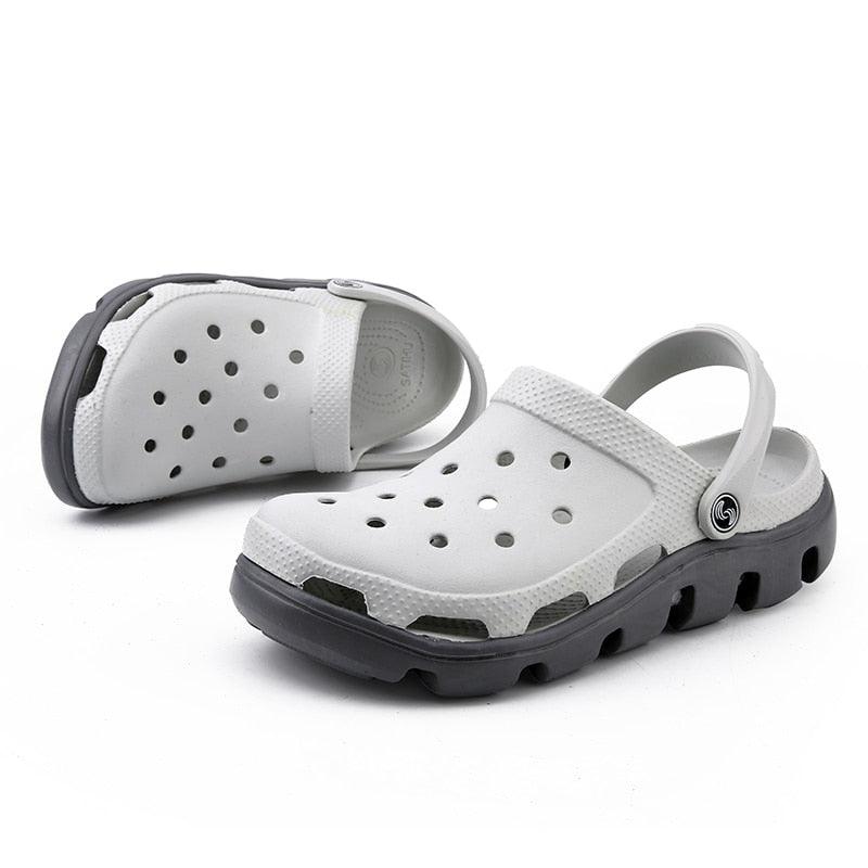 Stevvex men's white perforated sandals with back strap and grey outsole, lightweight and durable on Tampa Home & Garden Store