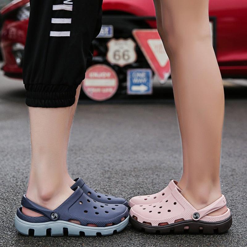 Men's Stevvex summer slippers two pairs in blue and pink with adjustable back-strap jelly sandals on Tampa Home & Garden Store