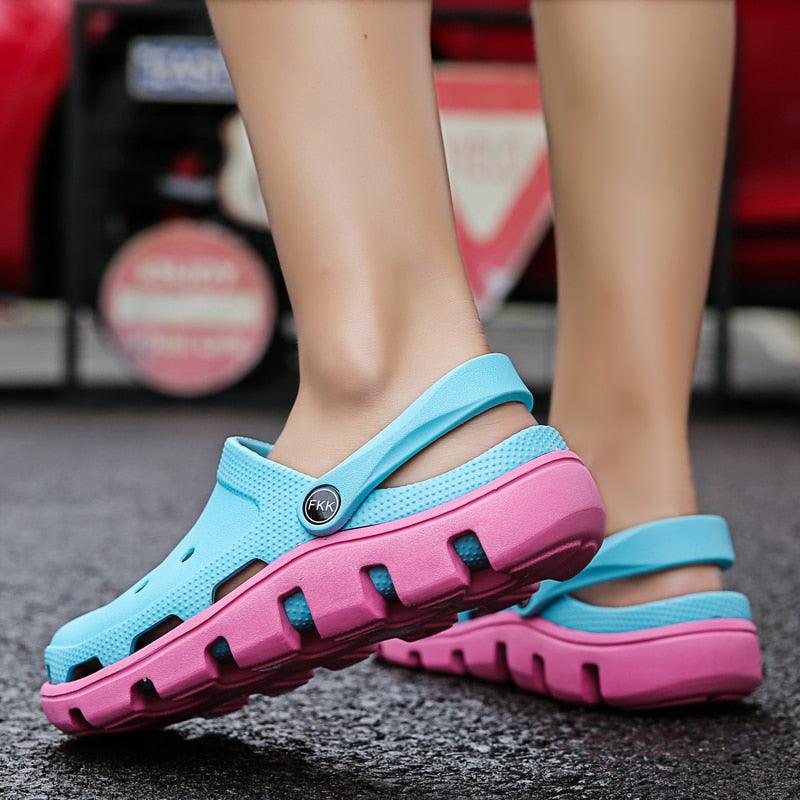 Stevvex men's jelly sandals teal blue upper with pink sole adjustable heel strap on Tampa Home & Garden Store