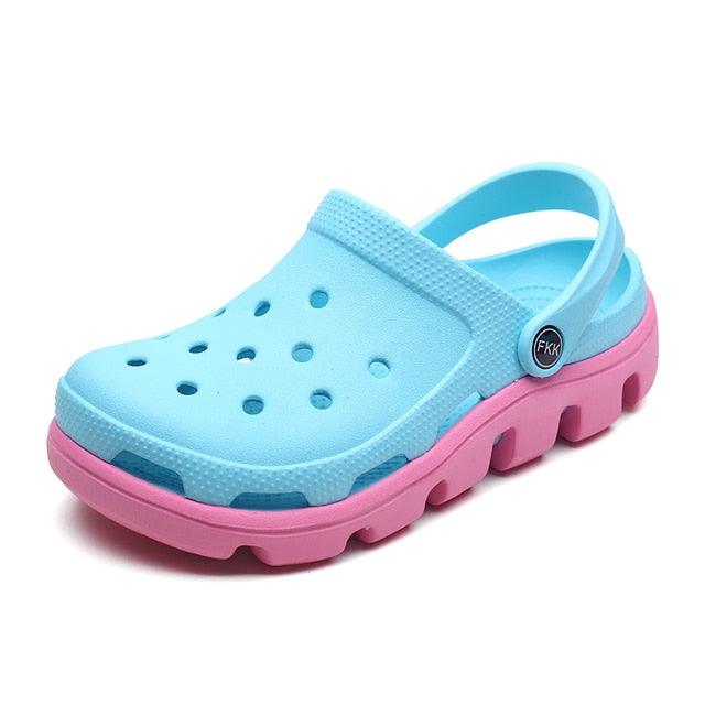 Mens blue jelly slippers with pink sole, perforated upper, and heel strap by Stevvex on Tampa Home & Garden Store