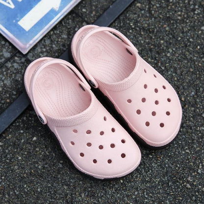 Stevvex pink jelly slippers pair with perforated holes and adjustable heel strap on Tampa Home & Garden Store