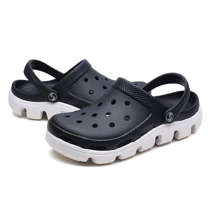 Stevvex men's black jelly sandals pair with adjustable heel strap and white chunky sole on Tampa Home & Garden Store