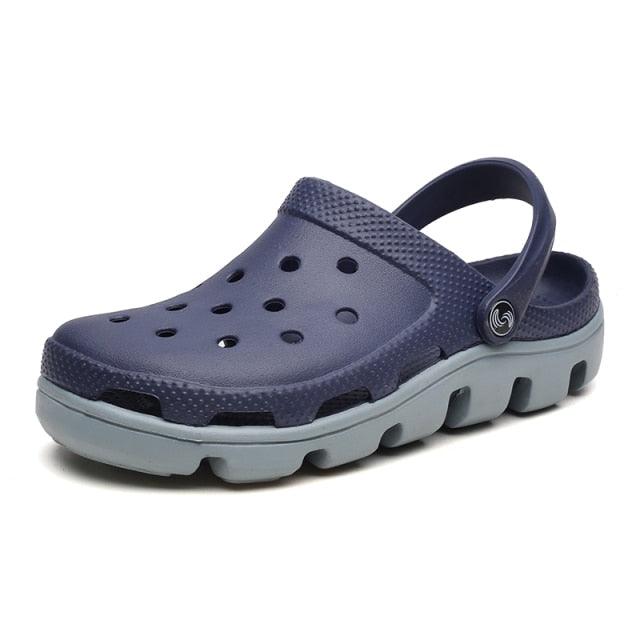 Stevvex men's navy blue jelly slippers with adjustable back strap and light chunky sole on Tampa Home & Garden Store
