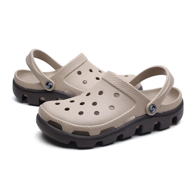 Stevvex men's beige perforated beach sandals with adjustable back strap, lightweight clogs, 2 pairs on Tampa Home & Garden Store