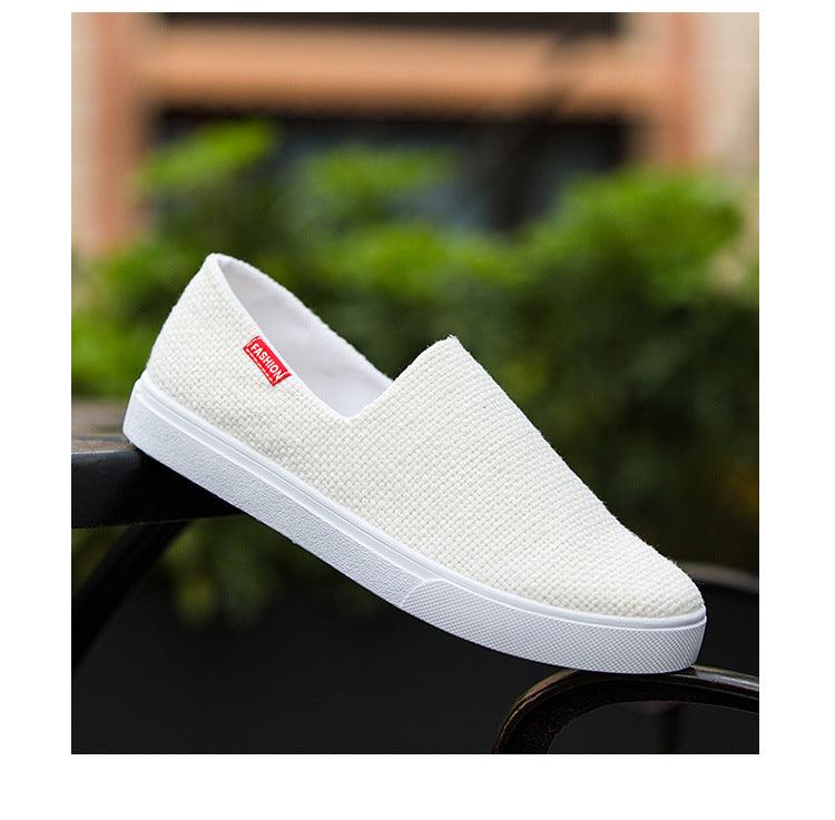 White canvas slip-on sneakers by Stevvex, lightweight casual walking shoes on Tampa Home & Garden Store