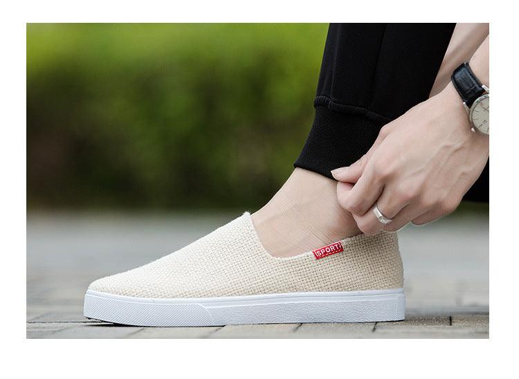 Stevvex casual canvas slip-on sneakers in cream beige with white sole on Tampa Home & Garden Store