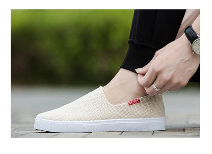 Stevvex casual canvas slip-on sneakers in cream beige with white sole on Tampa Home & Garden Store