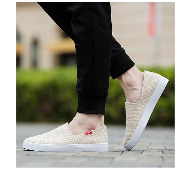 Stevvex cream canvas sneakers slip-on pair with white sole, casual flat walking shoes on Tampa Home & Garden Store