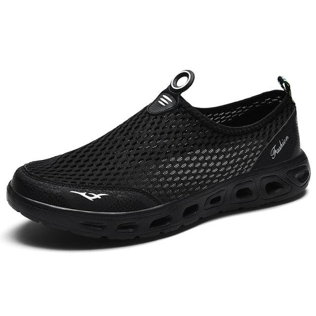 Water sneakers Stevvex men's black mesh, breathable quick-dry slip-on outsole on Tampa Home & Garden Store