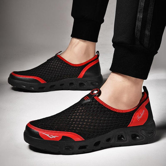 Mens aqua mesh sneakers Stevvex breathable upper red trim anti skid sole beach swim shoes on Tampa Home & Garden Store