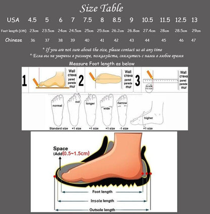 Stevvex sneakers size table graphic showing USA & Chinese sizes and foot-measurement diagrams on Tampa Home & Garden Store