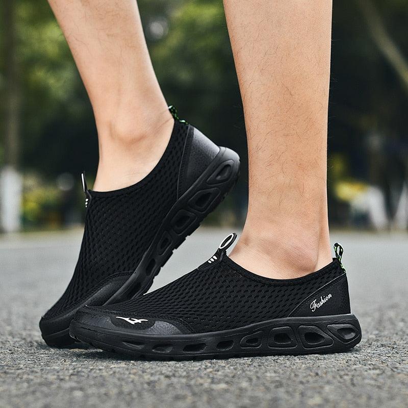 Men's black mesh water shoes, breathable quick-dry sneakers with anti-skid sole, Fashion on Tampa Home & Garden Store