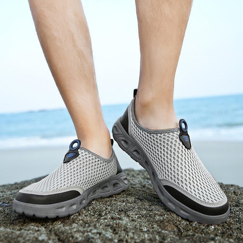 Stevvex men's mesh aqua shoes breathable quick-dry gray knit upper with rugged sole on Tampa Home & Garden Store