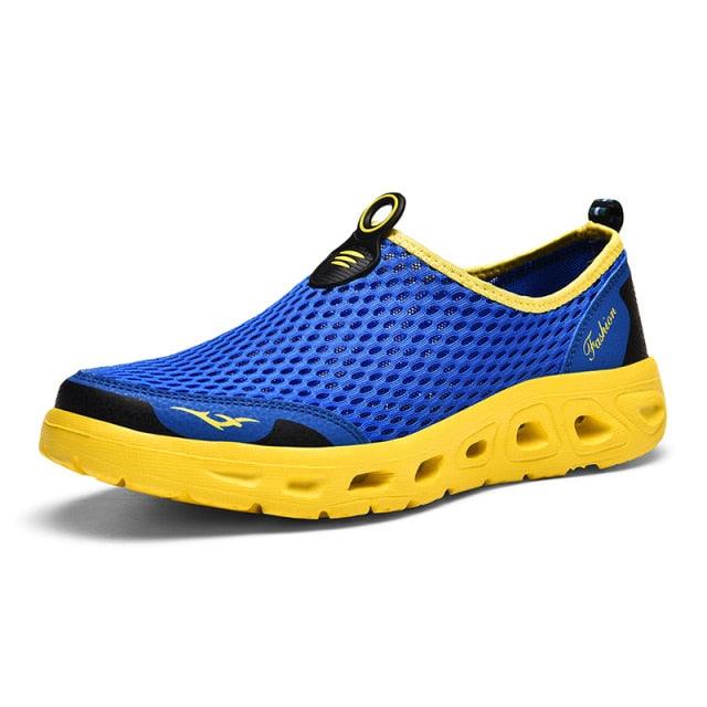 Stevvex mesh aqua water sneakers blue breathable upper with yellow sole quick-dry anti-skid on Tampa Home & Garden Store