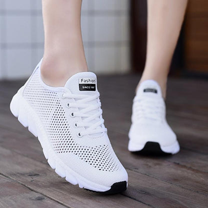 Stevvex white mesh women's sneakers with breathable knit upper and chunky non-slip sole on Tampa Home & Garden Store