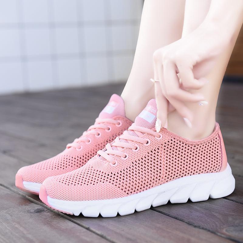 Mesh women's sneakers Stevvex pink breathable lightweight walking shoes with white sole on Tampa Home & Garden Store