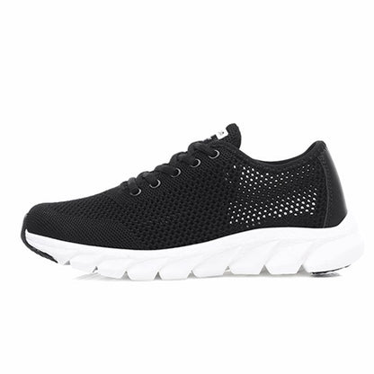 Stevvex mesh women's sneakers black breathable knit upper white sole non-slip running shoes on Tampa Home & Garden Store