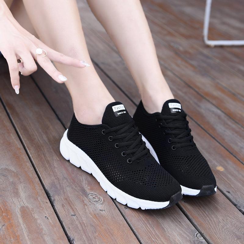 Stevvex black mesh womens sneakers with white sole, breathable lightweight walking shoes on Tampa Home & Garden Store