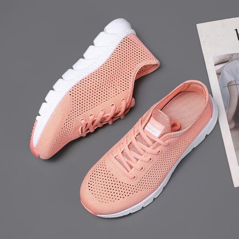 Stevvex pink mesh women's sneakers breathable lightweight running shoes with white sole pair on Tampa Home & Garden Store