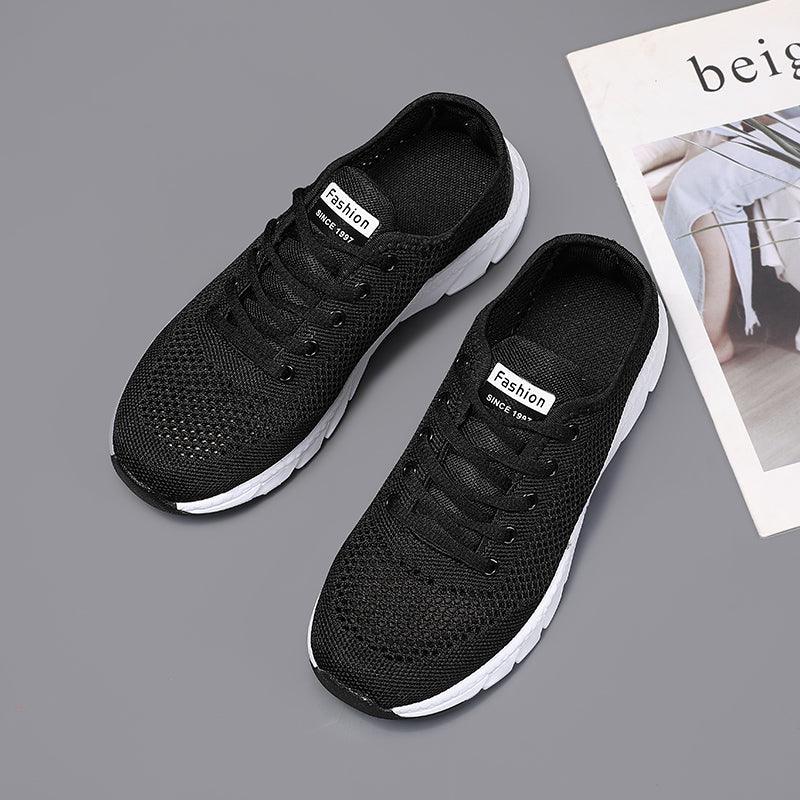 Stevvex black mesh women's running sneakers, breathable lightweight footwear with white sole on Tampa Home & Garden Store