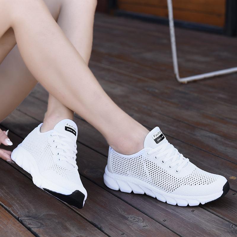Stevvex white mesh sneakers breathable lightweight non-slip walking shoes for women on deck on Tampa Home & Garden Store