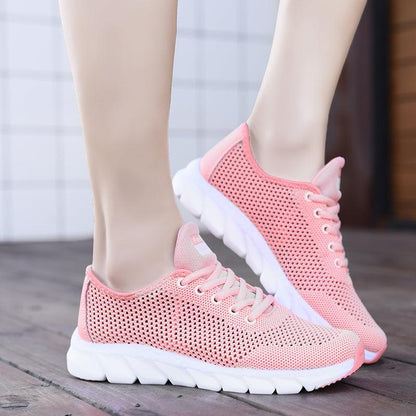Stevvex pink mesh women's sneakers with breathable upper and white sole on Tampa Home & Garden Store