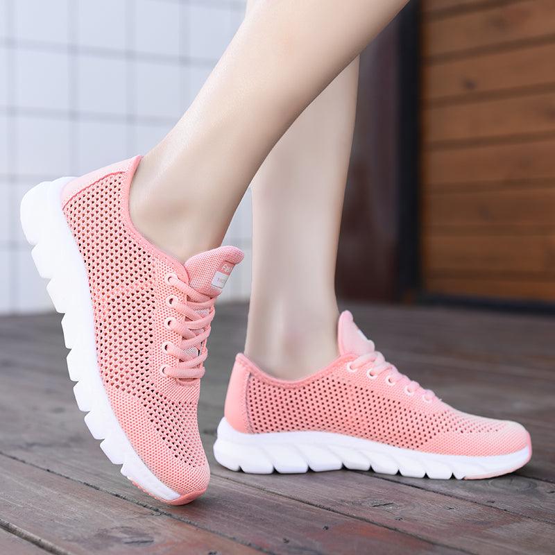 Stevvex pink mesh sneakers for women pair with breathable knit upper and a chunky white sole on Tampa Home & Garden Store