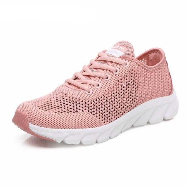 Stevvex pink mesh womens sneakers, breathable lightweight flat shoes, non-slip running footwear on Tampa Home & Garden Store
