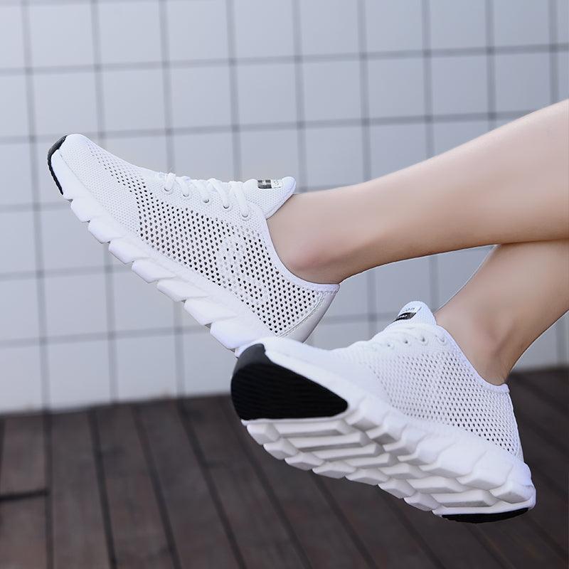 Stevvex white mesh women's sneakers, breathable flat shoes with non-slip outsole on Tampa Home & Garden Store