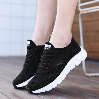 Stevvex New Mesh Womens Sneakers black breathable upper lace-up with white chunky sole on Tampa Home & Garden Store