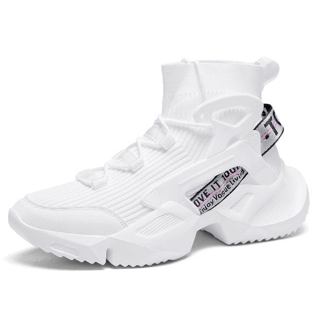 Stevvex men's white breathable mesh sneakers height increasing high-top chunky sole on Tampa Home and Garden Store