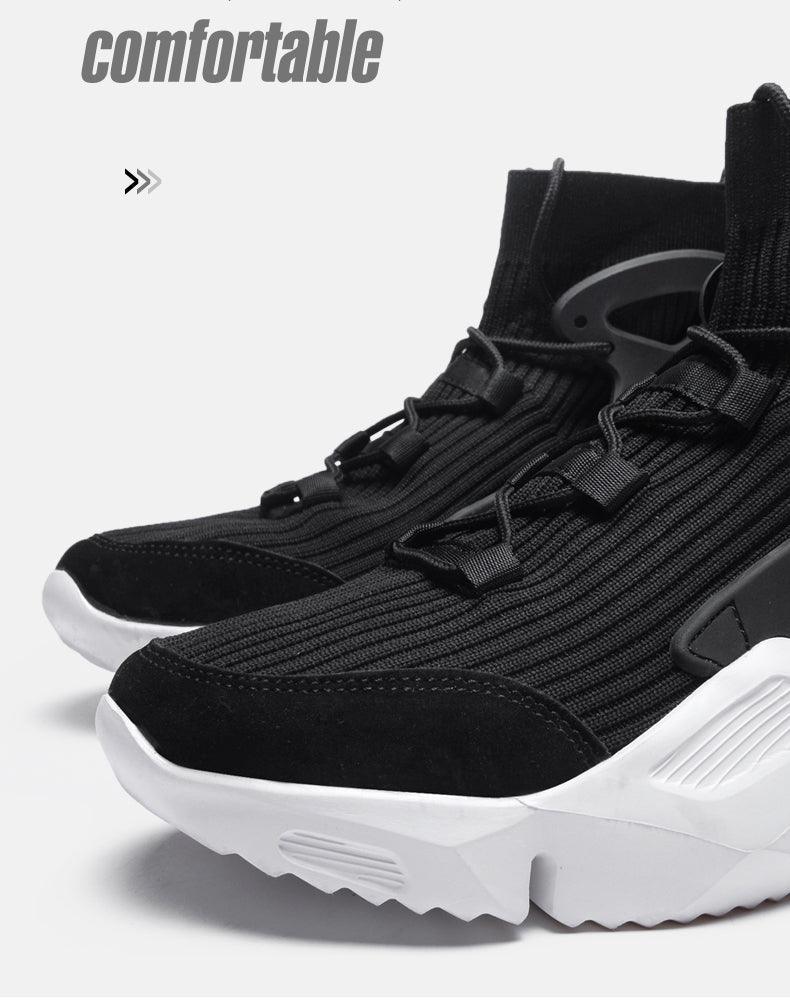 Sneakers Stevvex black breathable mesh upper high-top with chunky sole non-slip outsole on Tampa Home & Garden Store