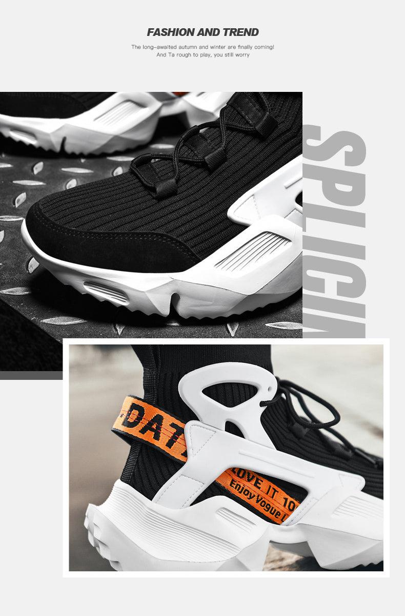 Stevvex men's sneakers, black mesh upper with white sole and orange strap accent, two-view on Tampa Home & Garden Store