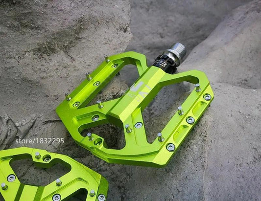 Stevvex bicycle pedals pair, lime green aluminum flat platform, 9/16 in, sealed bearings on Tampa Home & Garden Store